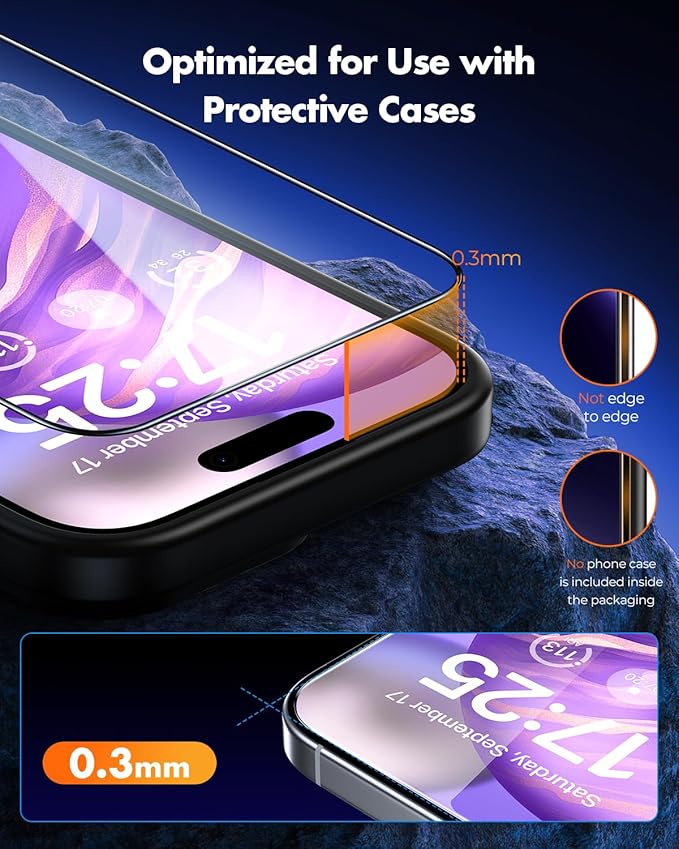 UNBREAKcable iPhone 16 Screen Protector [3-Pack] Tempered Glass with Auto-Align Tech for Easy Install 9H+ Hardness Anti-Fingerprint Ultra-Clear Full-Coverage Protection 6.1-Inch
