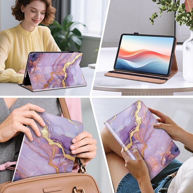 Case for iPad Pro 13 Inch (M5/M4) 2025/2024 Auto Wake/Sleep with Pencil Holder Multiangle Stand Wallet Design CoverPurple Marble