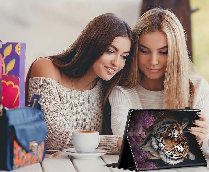 Case Fits Amazon Kindle Fire HD 8 &amp 8 Plus Tablet (12th Generation/10th Generation 2022/2020 Release) 8 Multi-Angle Smart Stand Cover Auto Sleep/WakeTiger Purple Flower