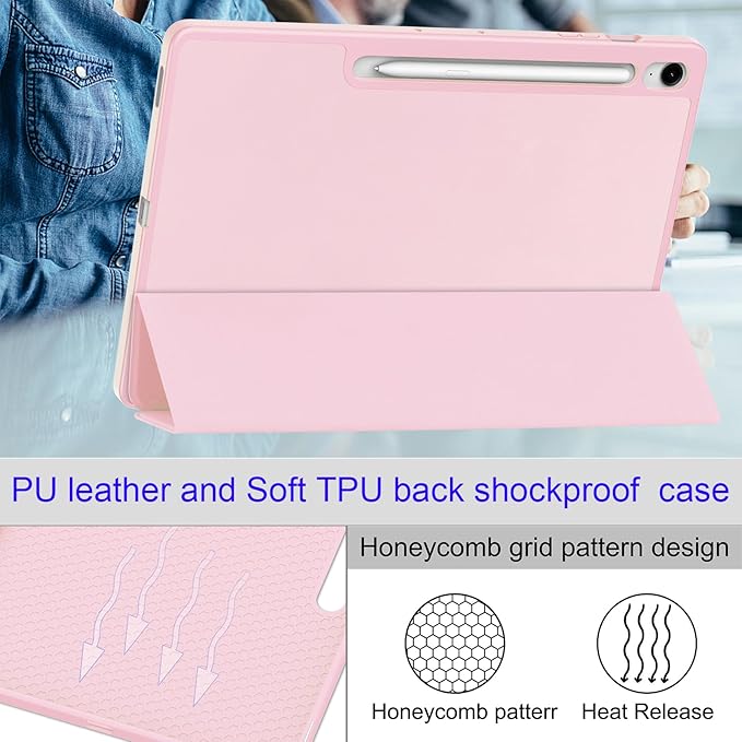 for Galaxy Tab S10 FE Plus Case 13.1 Inch 2025 (Model: SM-X620/SM-X626B) Trifold Stand Cover with S Pen Holder [Auto Wake/Sleep] PU Leather + Soft TPU Back Shell for Tab S10 FE+ 13.1Pink