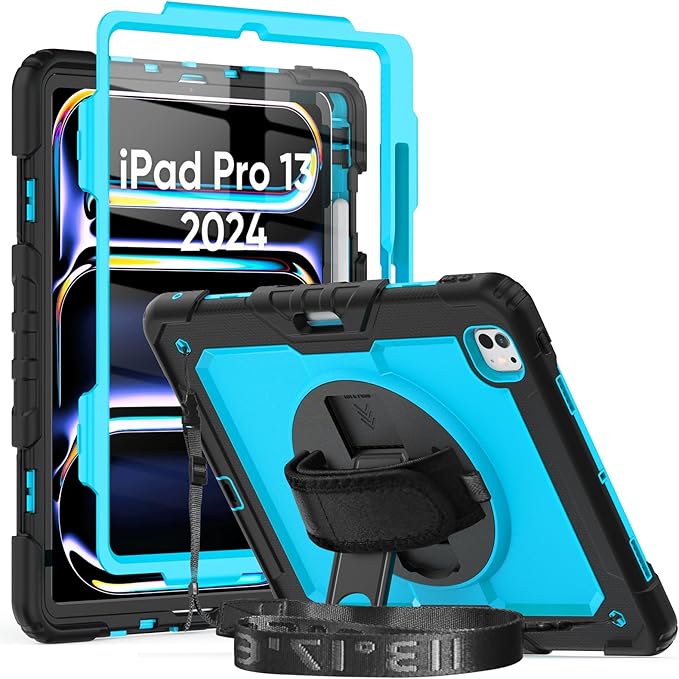 Herize Case Compatible with iPad Pro 13 Inch Case M4 with Screen Protector Pen Holder | Case for iPad Pro 7th Gen Model A2925/A2926/A3007 | Heavy Duty Rugged Case W/Stand Hand Shoulder Strap