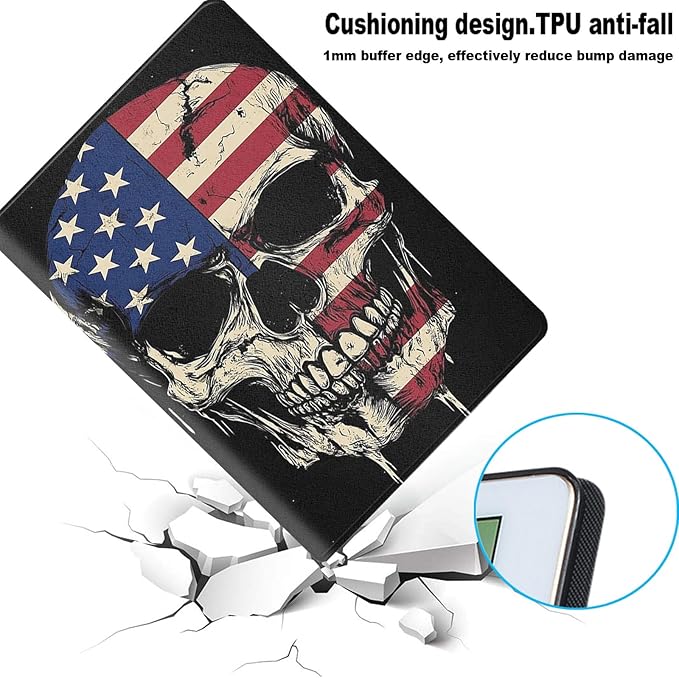 Case for iPad 10.9 Case (10th Gen) Protective Tablet Cover with Adjustable Stand and Magnetic Auto Wake/SleepSkull American Flag