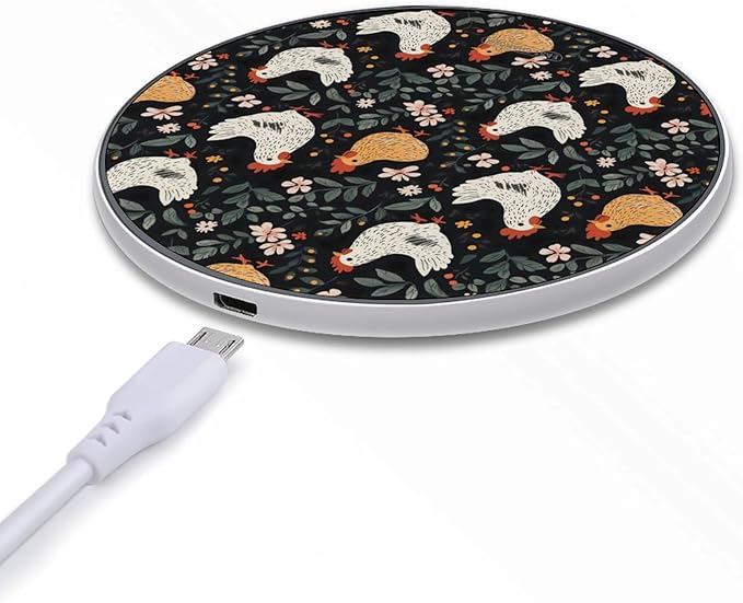 Rustic Chicken and Floral Wireless Charger Anti-Slip Wireless Charging Pad Slim Charger Mat for Men Women