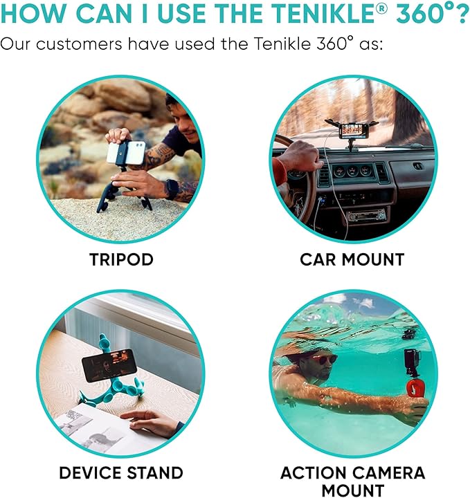 Tenikle® 360° - Flexible Tripod for Phone Camera GoPro As Seen on Shark Tank Bendable Suction Cup Camera &amp Phone Mount Phone Holder Compatible w/iPhone &amp Android (Tenikle® 360° Red)