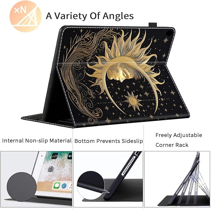Case for All-New Amazon Kindle Fire HD 8 &amp 8 Plus Tablet (12th Generation/10th Generation 2022/2020 Release) 8 Durable Shockproof Protective CoverGolden Sun Moon