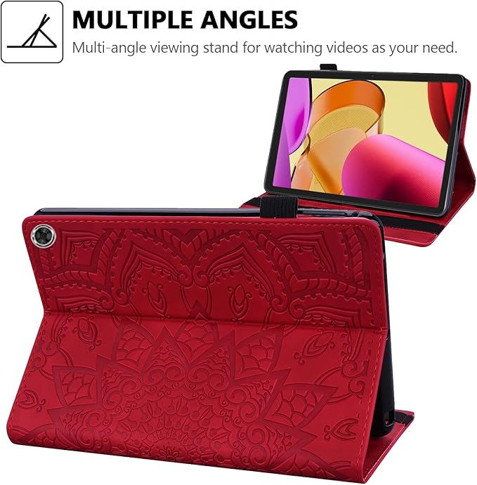 Case for Amazon Fire Max 11 (2023) Techcircle Stylish Mandala Embossed PU Leather Folio Stand Soft TPU Back Cover Slim Lightweight Elastic Band Protective Case with Pen Holder &amp Card Slots Red