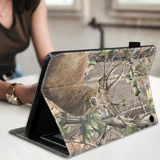 Case for All-New Fire HD 10/Fire HD 10 Plus Tablet 10.1 (11th Gen 2021 Released) - Premium PU Leather Stand Cover with Auto Wake/Sleep - Jungle Camo Deer