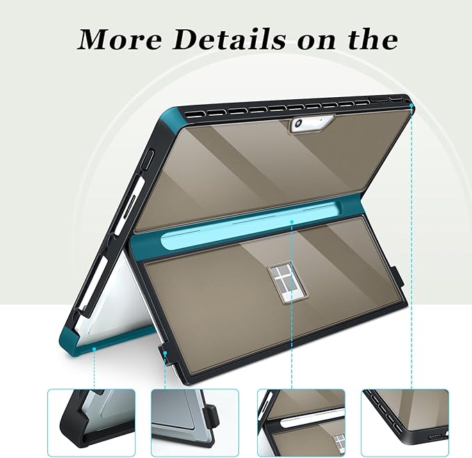 Case for Microsoft Surface Pro 11/10/9/8 13-Inch All-in-one Rugged Case Compatible with Type Cover Keyboards (Grey)