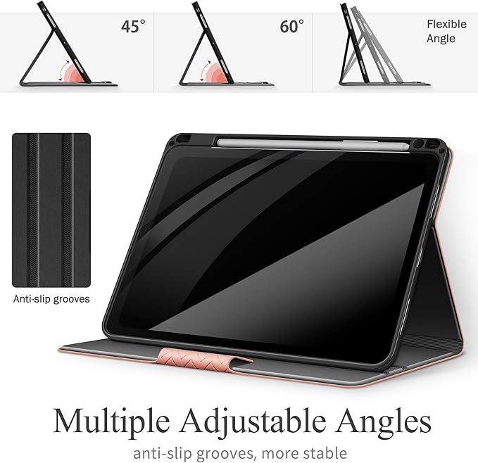 auaua Case for iPad Pro 11 Inch (M5/M4) 2025/2024 PU Leather Case with Pencil Holder Supports Pencil Pro and Pencil(USB-C) Adjustable Angles Auto Sleep/Wake (Pink)