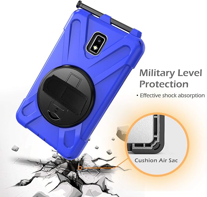 Case for Samsung Galaxy Tab Active 2 8.0 T390 T395 T397 Military Grade [15 ft Drop Tested] Full-Body Shockproof Protective Cover with 360° Rotation Stand Hand Strap &amp Pencil Holder
