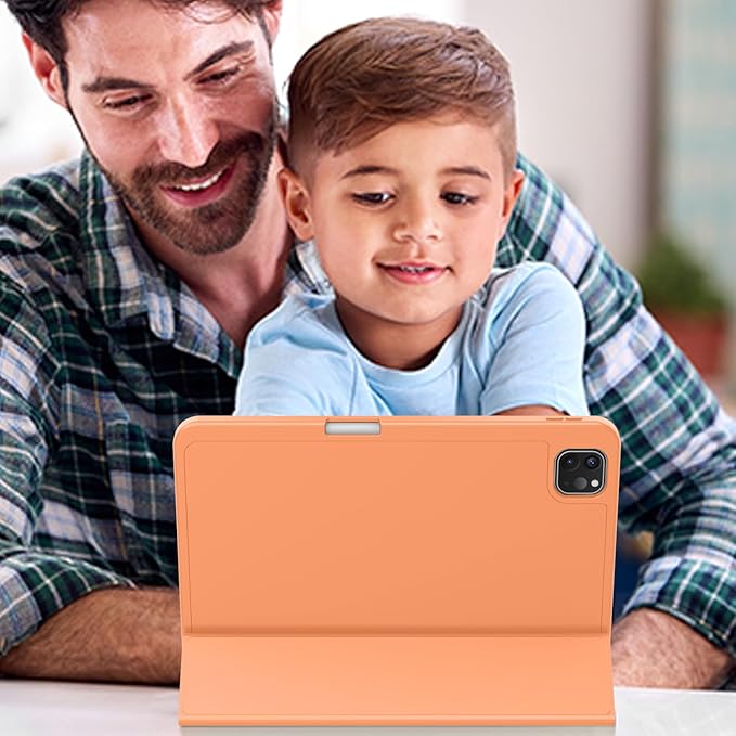 ZryXal New iPad Pro 13 Inch Case (M5) 2025 / (M4) 2024 with Pencil Holder Smart iPad Case [Support Pencil Pro and Pencil (USB-C)] Support Touch ID and Auto Wake/Sleep (Orange)