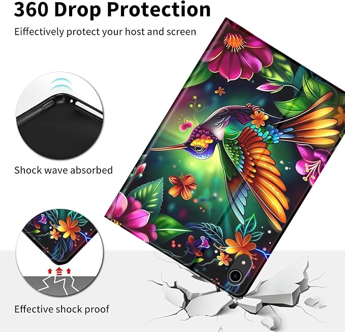 for iPad (A16) 11th Generation Case 11 2025for iPad 10th Gen Case 10.9 2022-Leather Adjustable Stand Smart Cover with S Pen Holder &amp Auto Wake/SleepHummingbird Flower