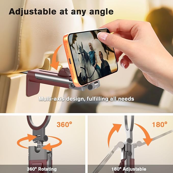 Airplane Phone Holder Mount360° Adjustable Hands-Free MountFlying Desk Home Long Flight Must Haves Accessoriesfor iPhone 17 16 15 14 Pro Max