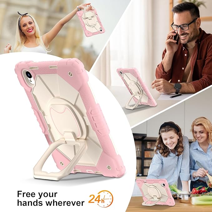 Shoulder Strap Tablet Case for Huawei MatePad 11.5 S 2025 11.5-inch S Heavy Duty Shockproof Protective Cover with Kickstand Handle Shoulder Strap for Kids Women Man Rose Gold