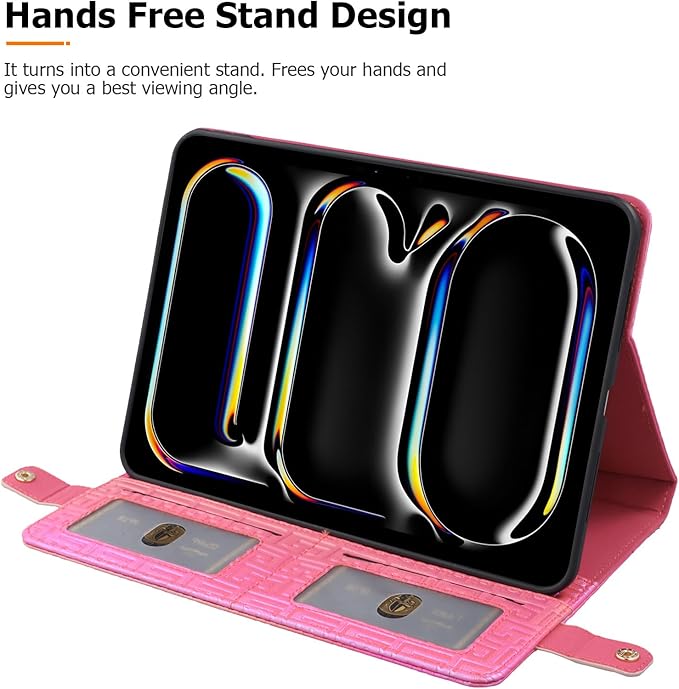 Dteck Luxury Sparkle PU Leather Case for iPad Air 13 2024 &amp iPad Pro 12.9 - Stand With Pencil Holder Shoulder Hand Strap Card Pockets Shockproof Rugged Protective Magnetic Wallet Rose