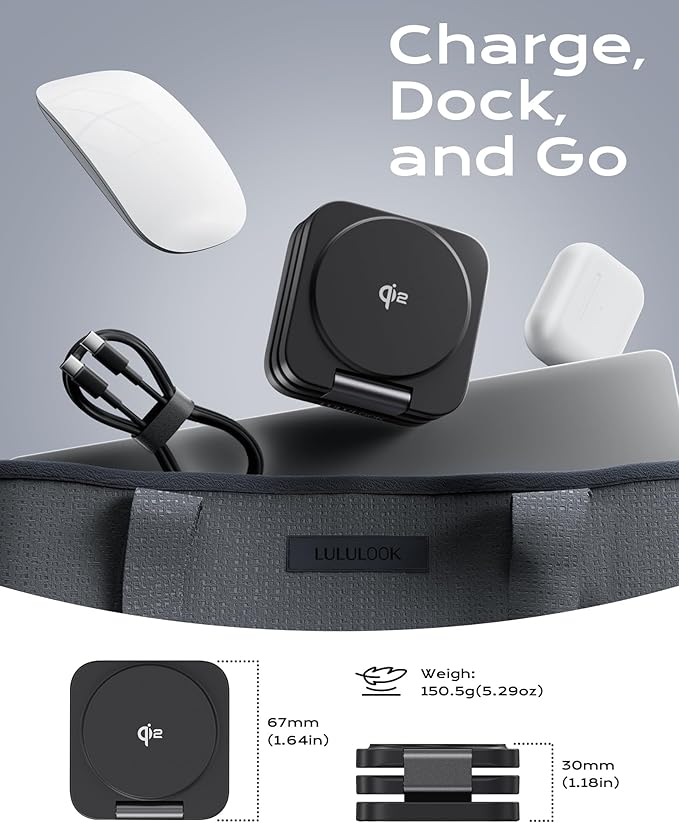 Qi2 Certified 3 in 1 Travel Charger MagSafe Compatible Upgraded Foldable Wireless Charger Stand Mag-Safe 3 in 1 Charging Station15W Fast Charging for iPhone 17/16/15/14/13/12 Apple Watch AirPods