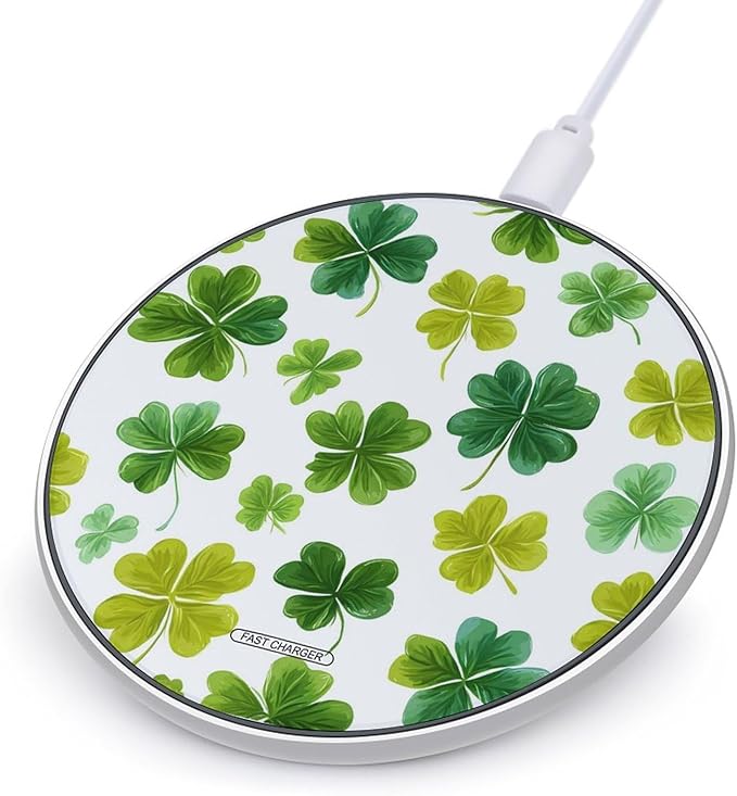 St Day Partick Clovers Fast Portable Charger 10W Funny Graphic Phone Charging Pad with USB Cable