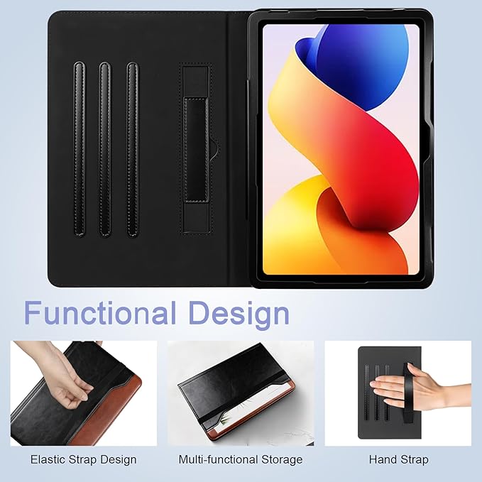 E NET-CASE Case for Xiaomi Redmi Pad 2 Pro/Pad Pro (2025/2024) 12.1 Inch with S Pen Holder丨Shockproof丨Clear Transparent Back Shell丨Multi-Angle Viewing (Black &amp Brown)