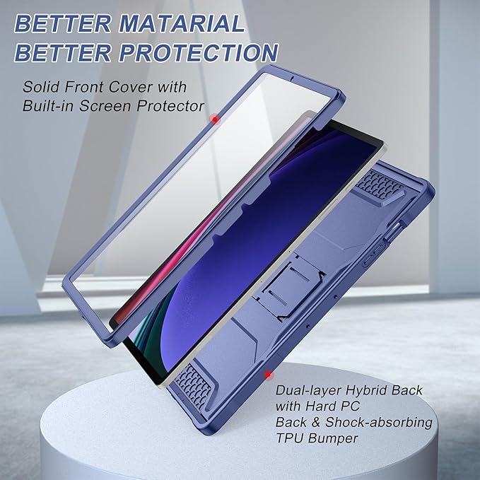 Soke Case for Samsung Galaxy Tab S9 Plus/S9 FE+ 2023 with Built-in Screen Protector &amp Kickstand Rugged Full Body Protective Cover for Galaxy Tablet 12.4 InchNavy