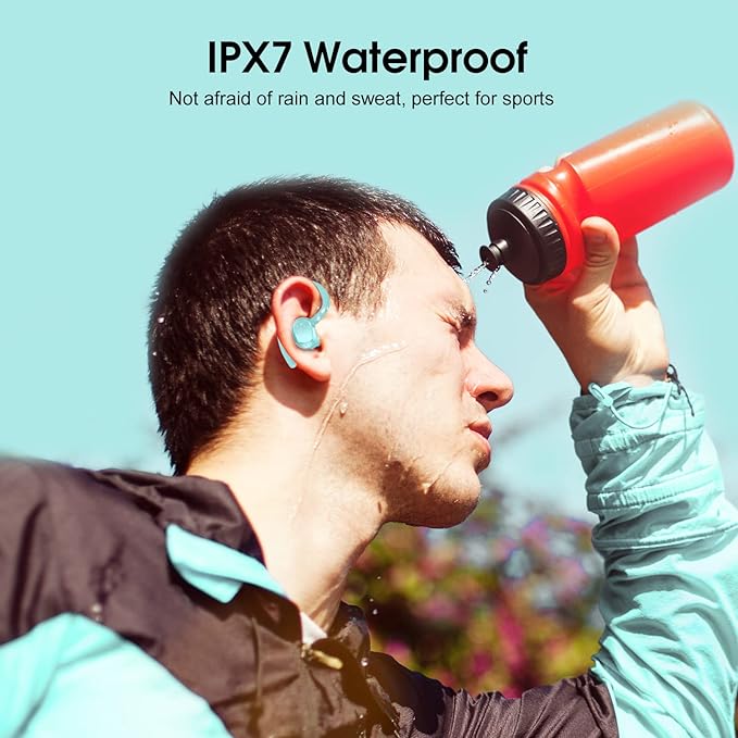 Wireless Earbuds 2023 New Ultralight Sport Bluetooth 5.3 Headphones In Ear with LED Display Built-in Mic Earphones IPX7 Waterproof Wireless Headphones with Earhooks for Gym Workout (Blue)