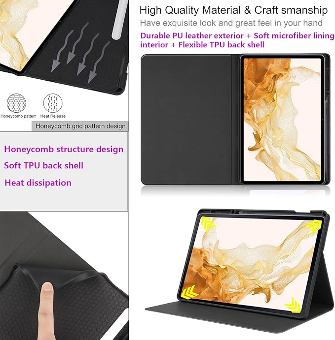 12.4 Inch Case for Samsung Galaxy Tab S8 Plus/S8+ 2022/S7 FE 2021/Tab S7 Plus/S7+ 2020 (SM-X800/T730/T970) with S Pen Holder &amp [Auto Wake/Sleep] Premium PU Leather Folding Stand Cover Black