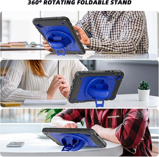 Case for Samsung Galaxy Tab A9 Case 8.7 Inch 2023 with 360 Rotating Hand Strap &amp Shoulder StrapProtective Case for Galaxy Tab A9 8.7 Tablet SM-X110/X115/X117 (Black+Blue)