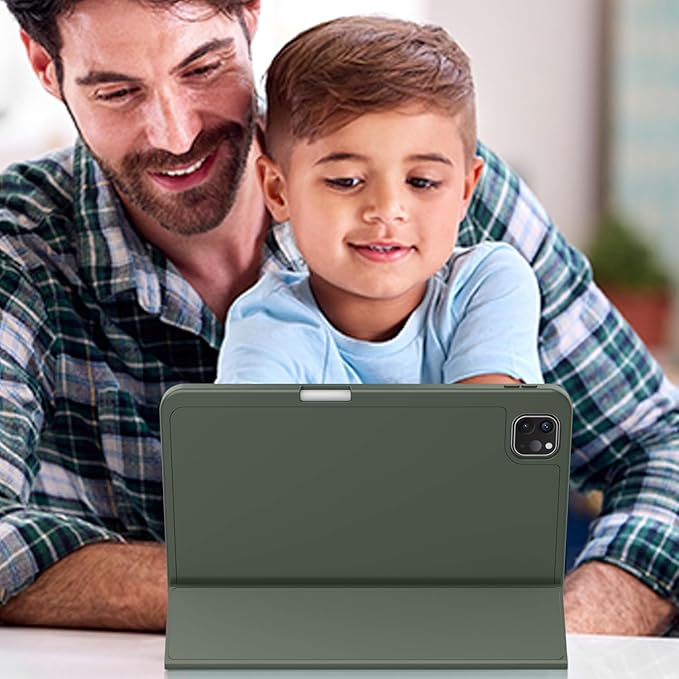 ZryXal iPad Pro 11 Inch Case (M5) 2025/ (M4) 2024 (Model: A2836/A2837/A3006) Trifold Stand Smart Cover with Pencil Holder and Soft TPU Back Auto Wake/Sleep (Dark Green)