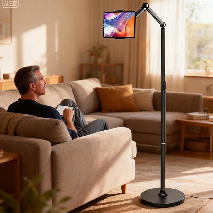 66“ Floor stand articulating arm with adjustable on Bed&ampCouch iphone stand and tablets standSturdy and Stable tripod replacementMinimalist Design Space-Saving Highly Flexiblecantilever Brac