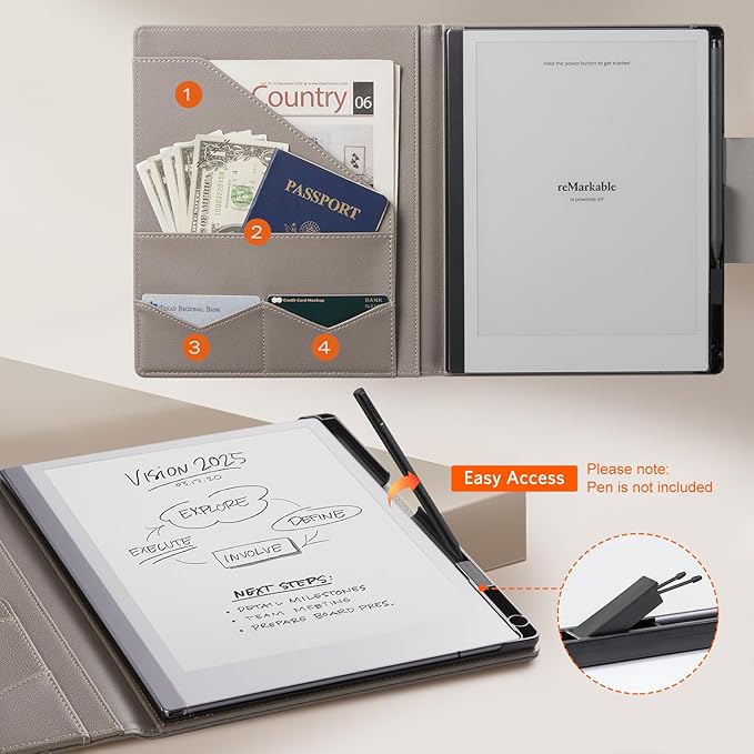 CoBak Premium PU Leather Case for 10.3 Remarkable 2 Tablet (2020) - Folder Design Slim Hard Shell with Pen HolderElephant Gray