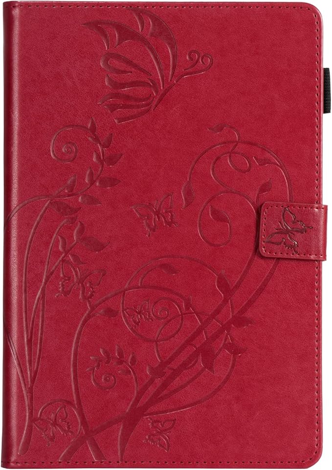 Case for Kindle Fire HD 10 &amp HD 10 Plus 10.1 (13th/11th Generation 2023/2021) Stand Embossed PU Leather Magnetic Wallet Cover with Pencil Holder/Pockets [Auto Wake/Sleep] Red Butterfly