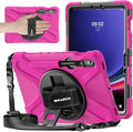 BRAECNstock for Samsung Galaxy Tab S10 Lite/ S10 FE/ S9 FE/ S9/ S8/ S7 5G Case 10.9/11 Shockproof Protective Kids Case with Pencil Holder Rotating Hand Strap &amp Stand Shoulder Strap Rose Red