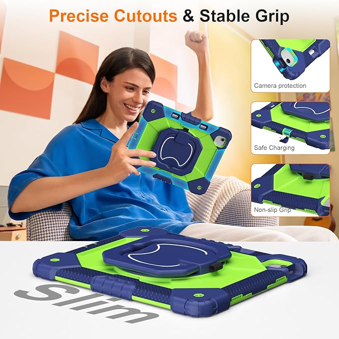 Case for iPad Air 13 Inch Case M4 2026/M3 2025/ M2 2024 Auorld for iPad Air 13 Inch Case M4 2026 Case with Screen Protector 360 Degree Rotating Stand Shoulder Strap Pencil Holder Navy Green