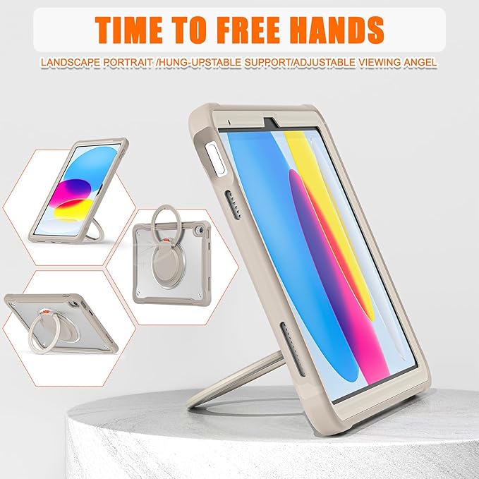 Batianda Ultimate Protective Case for New iPad 11th Generation 11 inch 2025 A16 Chip Sturdy Rugged Shockproof Silicone Tablet Cover with 360° Rotatable Ring Kickstand &amp Pencil Holder Khaki