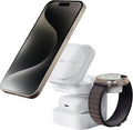 HyperJuice 3-in-1 Wireless Charger Qi2 Magnetic Stand — Fast Charger for iPhone Apple Watch Airpods &amp Qi Compatible Devices — Compact and Adjustable 3 in 1 Design