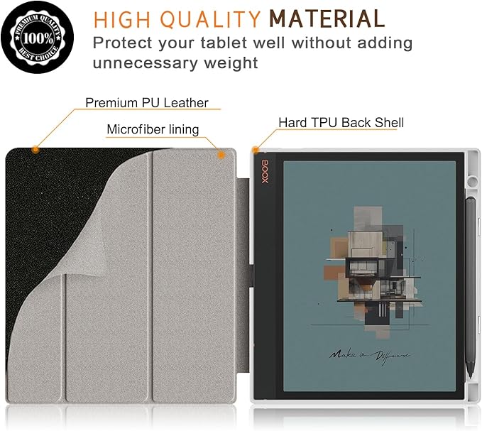 Case for BOOX Note Air 3 C and B/W E Ink Tablet 10.3 ePaperSlim Drop Protection Tri-Fold Cover with Hard Shell Transparent Back and Pen Holder Stand Smart Cover with Auto Wake/SleepGrey