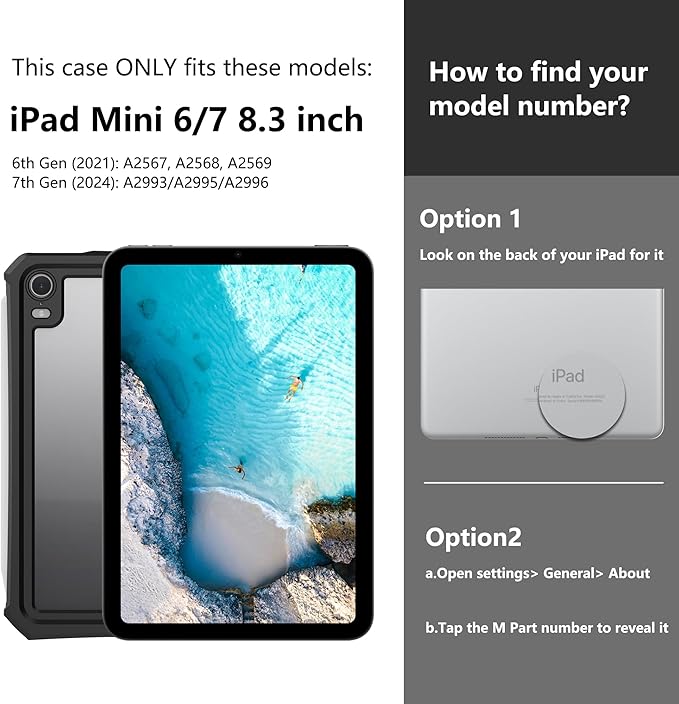 ShellBox Case Fit with iPad mini 7(A17 Pro)/ 6 Generation 2024 Waterproof case Built in Pencil Holder Built-in Screen Protector Full Body Protective Pad Cover for iPad mini 7th/6th 8.3 inch