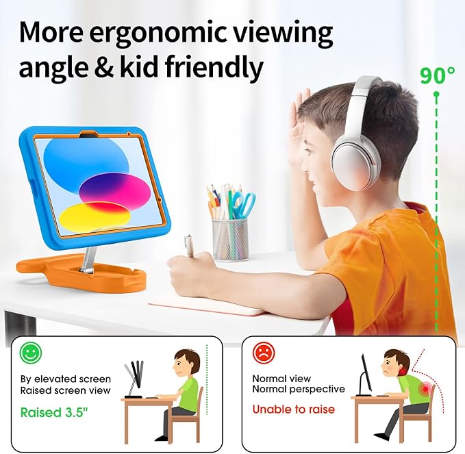 Kids Case for iPad (A16) 11th/10th Gen 10.9'' 2025/2022Adjustable Portrait/Landscape Stand/Drop Proof with HandleChild Friendly Case for iPad Air 11 (M4/M3/M2) 2026/2025/2024 (Blueorange)