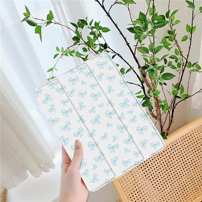 Idocolors Cute Bowknot Pad Case for 13 Inch iPad Air(2024) Clear TPU Smart Stand Back Cover with Pencil Holder Auto Wake/Sleep Foldable Shockproof Protective Case