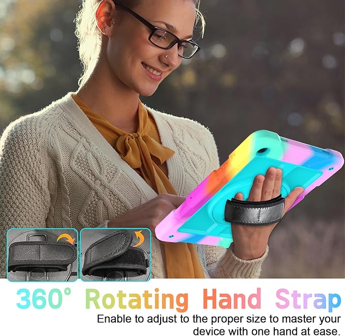AVAWO Case for Samsung Galaxy Tab A9+ Plus 11 inch 2023 with 360° Swivel Handle Strap Cover with Lanyard Colorful Teal