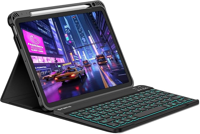 Fintie Backlit Keyboard Case for iPad Air 11-inch M4/M3/M2 (2026/2025/2024) iPad Air 5th/4th Gen 10.9 Inch - Soft TPU Cover with 7 Color Backlight Detachable Bluetooth Keyboard Black