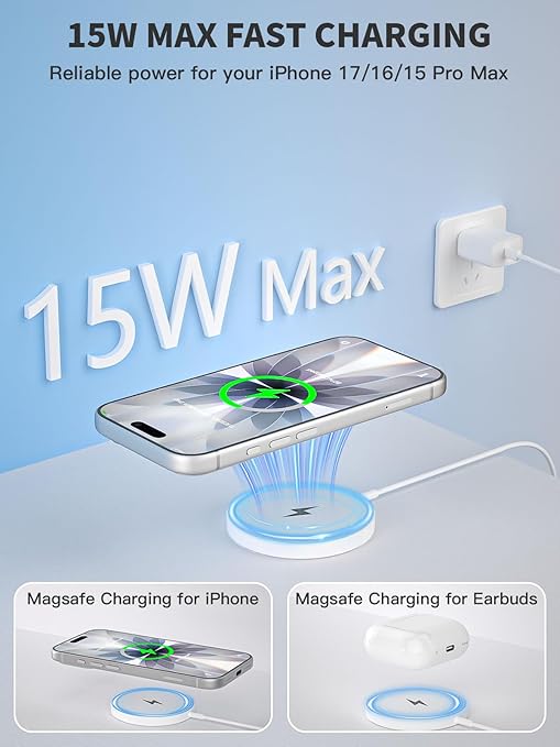 iPhone Wireless Charger15W Fast Apple Mag-Safe Charger Magnetic Charging Pad iPhone Mag Safe Charging for iPhone 17Pro Max/16 Pro Max/16Pro/16/iPhone 15Pro Max/15 Plus/14/13/12/AirPods 3/2/Pro/Pro 2