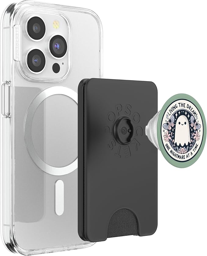 Spooky Ghost Dark Humor Living The Dream Bookish Reading PopSockets PopWallet for MagSafe