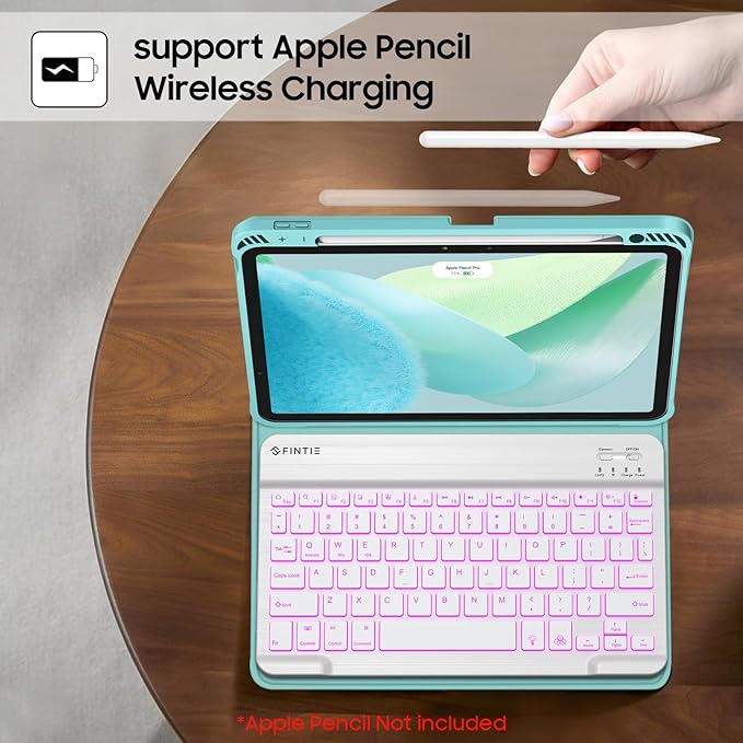 Fintie Backlit Keyboard Case for iPad Air 11-inch M4/M3/M2 (2026/2025/2024) iPad Air 5th/4th Gen 10.9 Inch - Soft TPU Cover with 7 Color Backlight Detachable Bluetooth Keyboard Emerald Marble