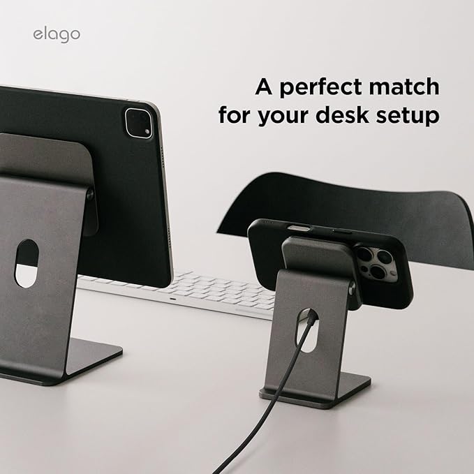 elago Qi2 Wireless Charging Stand for MagSafe Devices Qi2 Certified 15W Ultra-Fast Strong Magnet Adjustable Tilt Non-Slip Design for iPhone (Black)