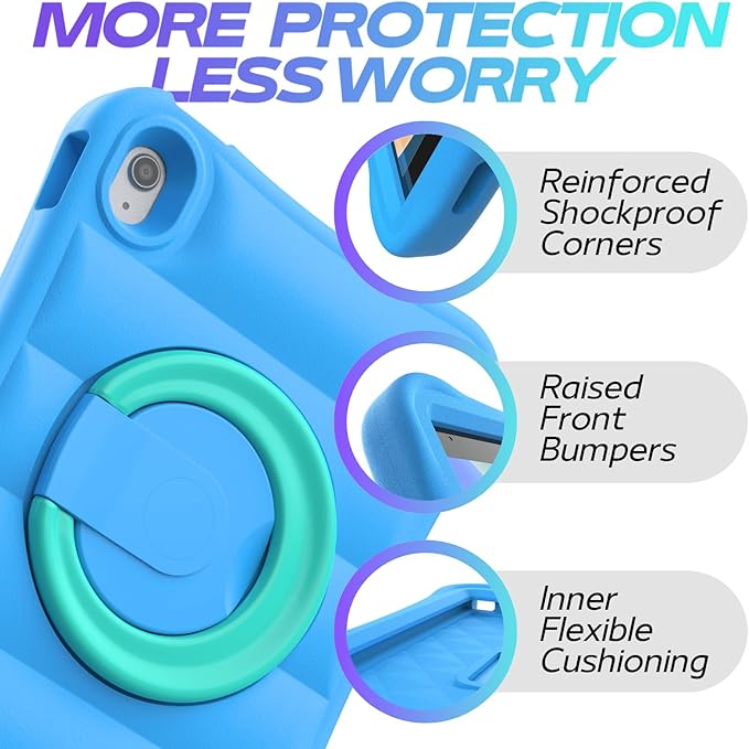 MRWHO Kids Case for iPad (A16) 11th Generation 11 inch 2025/ 10th Generation 10.9 inch 2022 - Sturdy Lightweight Flexible Shockproof Rotating Stand Handle Girls Boys Cover for iPad 11 10 Gen Blue