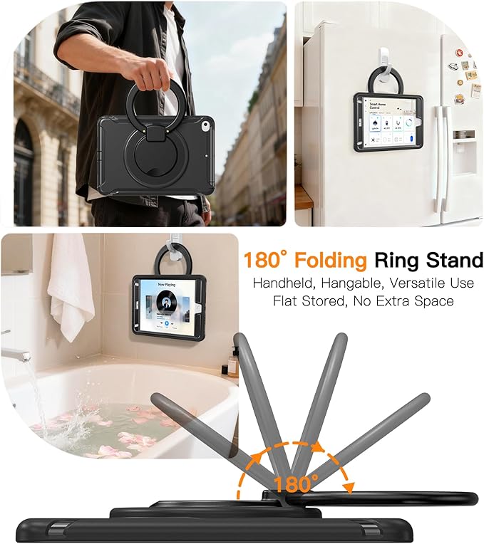 BATYUE Shockproof Case for iPad mini 4/5 (2015/2019) - 360° Multi-Angle Stand (Portrait &amp Landscape) &amp Grip Pencil Holder (Elastic Loop) Multi-Scene for All Ages Black