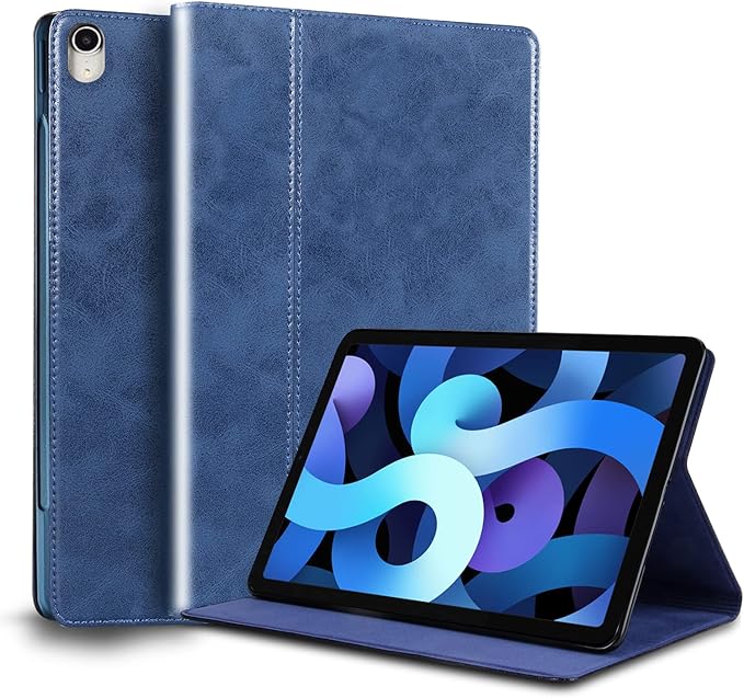 for Ipad Case Air 8th/7th/6th Gen 11-inch M4/M3/M2 2026/2025/2024 and Ipad Air 5th/4th Gen 10.9-inch 2022/2020 Genuine Leather Cover Protective ShellAuto Wake/Sleep.Dark Blue