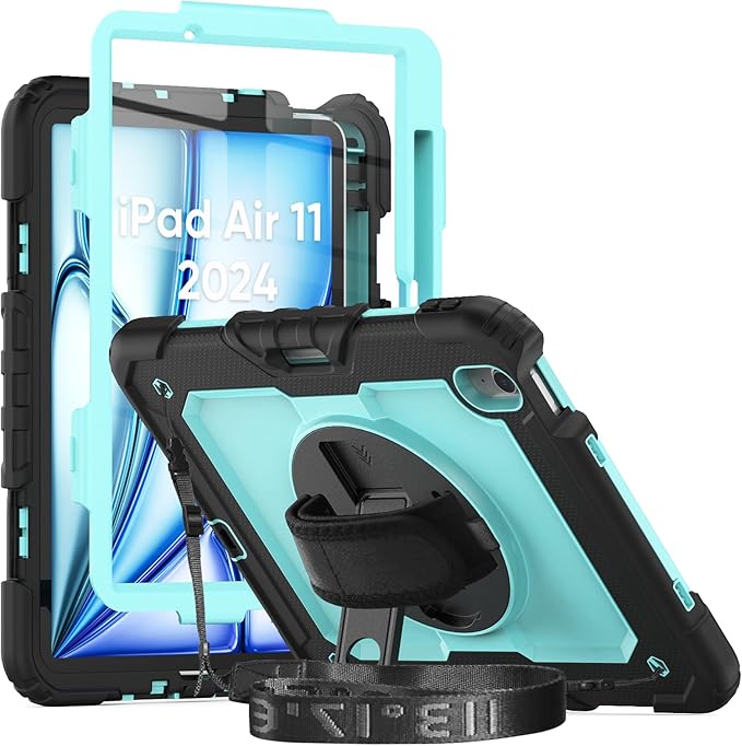 Herize Case Compatible with iPad Air 11 2025/2024 with Screen Protector Pen Holder | Case for iPad Air 7th/6th Gen 11 inch | Heavy Duty Rugged Protective Cover W/Hand Strap Shoulder Strap