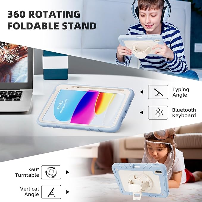 Case for iPad 10th Generation 10.9inch 2022with Built-in Screen Protector and KickstandHand StrapShoulder Strap for New Apple iPad 10.9 Inch(Blue/Beige)