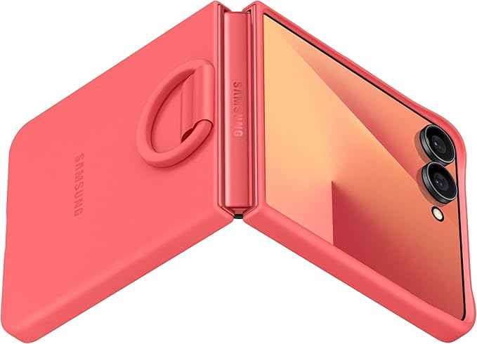 Samsung Galaxy Z Flip7 Official Ring Phone Case Silicone Easy to Carry Soft Sleek US Version Coral Red